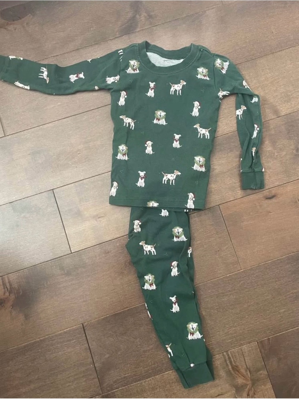 Petit Lem Christmas Kids Green Dog-Print Pajama Set - 2T